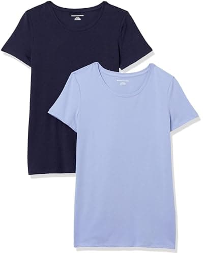 Amazon Essentials Women's Regular-Fit Short-Sleeve Crewneck T-Shirt, Pack of 2, Navy/Purple, Large - Image 1