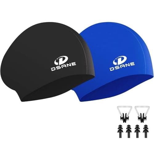 2 Pack Womens Silicone Swim Cap for Long Hair,3D Ergonomic Design Silicone Swimming Caps for Women Kids Men Adults Boys Girls with Ear Plug and Nose Clip(L) - Image 1