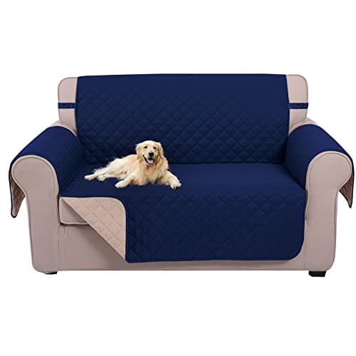 U-NICE HOME Loveseat Sofa Cover Reversible Couch Cover for Dogs with Elastic Straps Water Resistant Furniture Protector for Pets Couch Cover for 2 Cushion Couch (Loveseat, Navy/Camel) - Image 1