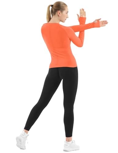 MathCat Seamless Workout Shirts for Women Long Sleeve Yoga Tops Sports Running Shirt Breathable Athletic Top Slim Fit Orange - Image 5