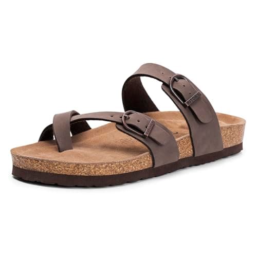 FITORY Women's Slide Sandals with Soft Cork Footbed, Comfort Arch Support Flat Sandals for Summer Brown Size 8 - Image 1