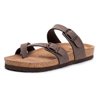 FITORY Women's Slide Sandals with Soft Cork Footbed, Comfort Arch Support Flat Sandals for Summer Brown Size 8 - Image 1