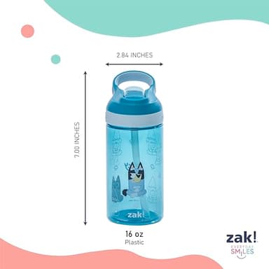 Zak Designs Bluey Atlantic Kids Water Bottle For School or Travel, 16oz Durable Plastic Water Bottle With Straw, Handle, and Leak-Proof, Pop-Up Spout Cover, 2-Pack (Bluey, Bingo) - Image 8