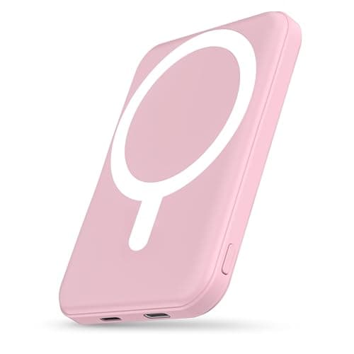 podoru for Magsafe Battery Pack, 5000mAh Magnetic Power Bank with Type-C Cable 20W PD Fast Charging Lighting Input Wireless Portable Charger for iPhone 17/16/15/14/13/12/ All Series-Pink - Image 1