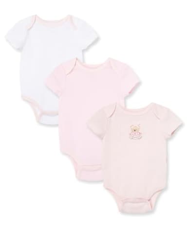 Little Me Baby-Girls Newborn Sweet Bear 3 Pack Bodysuit, Pink/Multi, 9 Months - Image 1