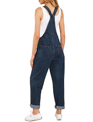 luvamia Women's Casual Adjustable Denim Bib Overalls Jeans Pants Fashion Loose Overall Jumpsuits Royal Blue Size Large - Image 2