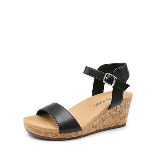 DREAM PAIRS Women's Open Toe Buckle Ankle Strap Platform Wedge Sandals Women 2025,Size 8,Black/Pu,NINI-8 - Image 1