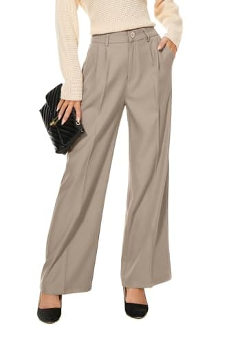 KICZOY Women's Wide Leg High Waist Pants Loose Fit Back Elastic Waist Pleated Front Trousers for Work Casual - Image 1