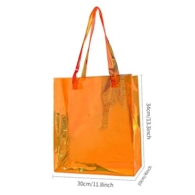 TotePrint Large Orange Holographic Tote Shopping Bag Waterproof Sandproof Iridescent Beach Totes Bags with Handle for Women (D2109-6 Orange) - Image 2