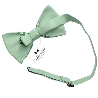 Adam Young Boy's Green Fern Bow Tie Pre-Tied Style Formal Satin Classic Bowtie for Tuxedo Faux Silk (Medium, Deep Sage) - Image 3