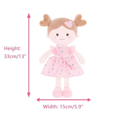 Onetoo First Baby Dolls Plush Rag Doll Soft Baby Toy Girls Sleeping Cuddle Buddy Doll Wear Pink Dress 14" - Image 2