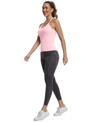 MathCat Seamless Workout Tank Tops with Built in Bra，Racerback Athletic Tank Tops Ribbed Soft Yoga Shirts Light Pink - Image 4