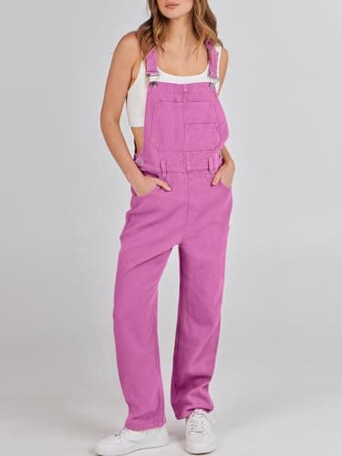 ANRABESS Overalls for Women Loose Fit Denim Overalls Adjustable Strap Jean Jumpsuit Bib Romper 2025 Fall Casual Work Outfits Hot Pink X-Small - Image 3