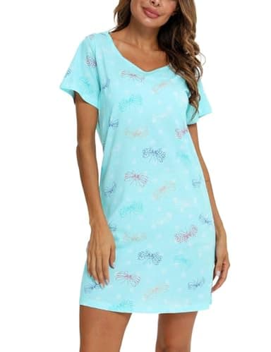 ENJOYNIGHT Womens Nightgowns Cotton Sleepwear Plus Size Sleep Shirts Short Sleeves Nightshirt Print Sleepshirt (3X-Large, Flying) - Image 3