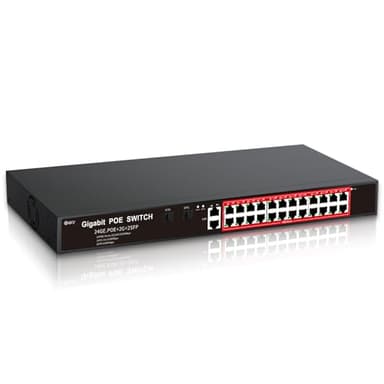STEAMEMO 24-Port Managed Gigabit PoE+ Switch | 24×PoE+ Ports@360W, 2×Gigabit Uplinks, 2×SFP | VLAN, QoS, Port Mirroring | Metal Casing, Plug & Play | Overload Protection w/ Port - Image 1