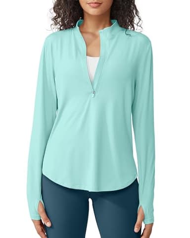 G4Free Long Sleeve Rash Guard for Women Quick Dry Golf Sun Shirt UPF 50+ UV Protection 1/4 Zip Pullover Hiking Running Workout Tops (Light Blue,XL) - Image 1