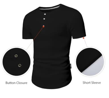 JMIERR Mens Muscle Slim Fit Button Henley Shirts Summer Crewneck Short Sleeve Longline Fitted T-Shirt Gym Workout Athletic Tees Shirt for Men, L, Black - Image 3