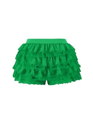 Women Y2K Lace Multi-Layered Bloomers, Lolita Ruffle Shorts, Sexy Short Pumpkin Pants, Elastic Waist Sweet Pettipants (US, Alpha, Large, Regular, Regular, Green) - Image 2
