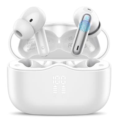 Wireless Earbuds, Bluetooth 5.4 Headphones in Ear with 4 ENC Noise Cancelling Mic, New Wireless Earphones HiFi Stereo Deep Bass 40H Playtime, In-Ear Bluetooth Earbuds LED Display IP7 Waterproof, White - Image 1