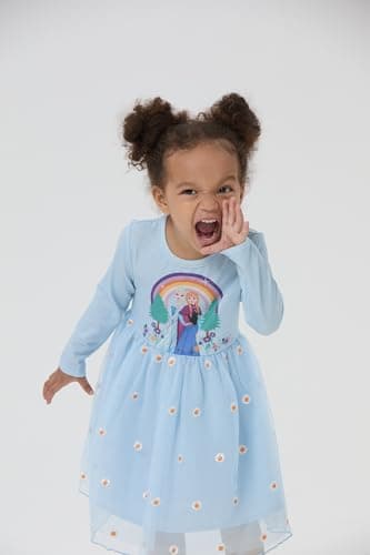Disney Frozen Elsa Toddler Girl Dress Floral Tulle with Embroidery Long Sleeve Girl Clothes A Line Casual Double-Layer Fall Dresses Blue 5-6 Years - Image 7