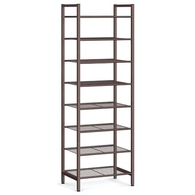 SONGMICS Narrow Shoe Rack - Sturdy 8 Tier Metal Tall Shoe Rack Shelf, Slim Shoe Storage Organizer for Closet Entryway Small Spaces, Bronze - Image 1