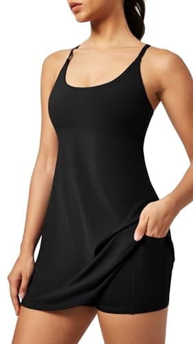 IUGA Tennis Dress for Women Athletic Golf Workout Dress with Built-in Shorts and Bra, Adjustable Straps & Pockets Black - Image 1