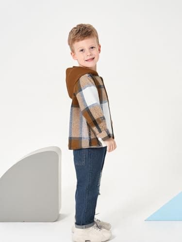 Yhnslsf 3T Boy Clothes 4T Fall Winter Baby Boy Sweatshirts Flannel Plaid Button Hoodied Shirts Ripped Denim Outfits Jeans Pants Set 3-4 Littler Boy Clothes - Image 3