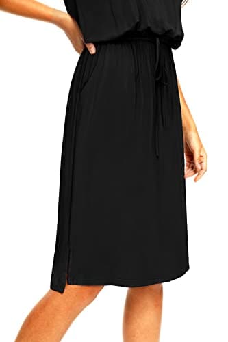 Women Summer Short Sleeve Modest Funeral Work Casual Midi Knee Dress Black XL - Image 2