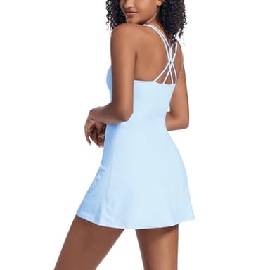 Topcloset Tennis Dress for Women Workout Dress with Built-in Bra & Shorts Pockets for Athletic Exercise Golf, Light Blue, S - Image 2