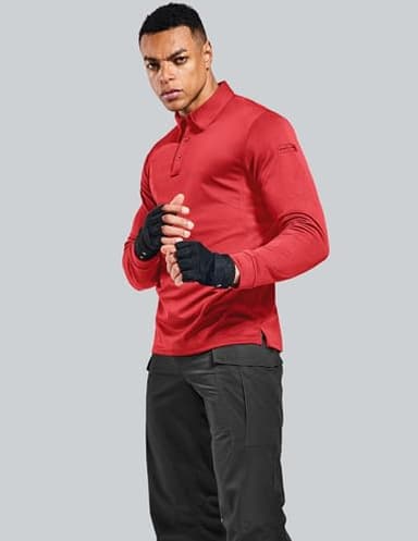 MIER Men's Outdoor Performance Tactical Polo Shirts Long and Short Sleeve, Moisture-Wicking, Red, Large - Image 6