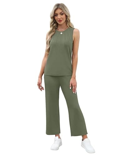 WIHOLL Summer Sets for Women 2025 Beach Vacation Clothes Fashion Travel Airport Cruise Outfits Two Piece Comfy Matching Sets Women Clothing Spring Break Olive Green S - Image 4