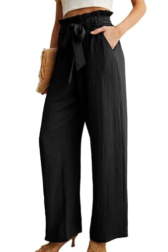 IWOLLENCE Women's Wide Leg Pants with Pockets High Waist Adjustable Knot Loose Casual Trousers Business Work Casual Pants Black XX-Large - Image 2