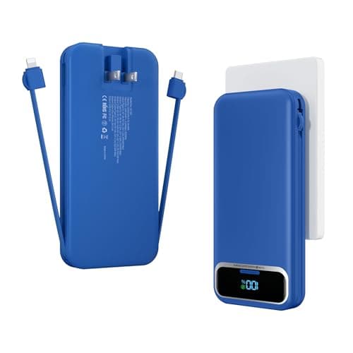 12000mAh Lightweight-Portable-Charger-Power-Bank with Built-in Cables and AC Wall Plug, PD20W USB-C Fast Charging Battery Pack, LED Display External Travel Phone Charger for All iPhone,Samsung,Android - Image 1