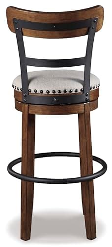 Signature Design by Ashley Valebeck | 30″ Farmhouse Pub-Height Swivel Barstool – Upholstered Cushion, Nailhead Trim, Metal & Wood Frame, Brown - Image 5