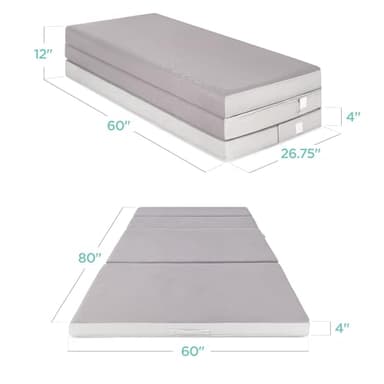 Best Choice Products 4in Portable Queen-Size Mattress, Tri-Fold Mattress for Camping, Guest, Toddler, Foam Plush w/Carry Case - Grey - Image 6