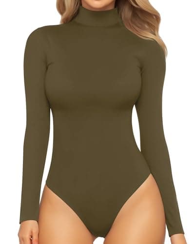 MANGOPOP Women's Mock Turtle Neck Long Sleeve Tops Bodysuit Jumpsuit - Image 1