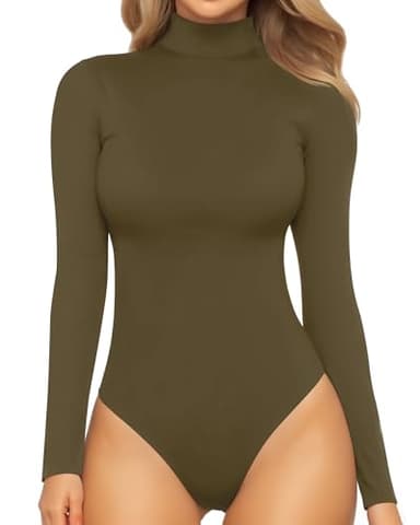 MANGOPOP Women's Mock Turtle Neck Long Sleeve Tops Bodysuit Jumpsuit - Image 1
