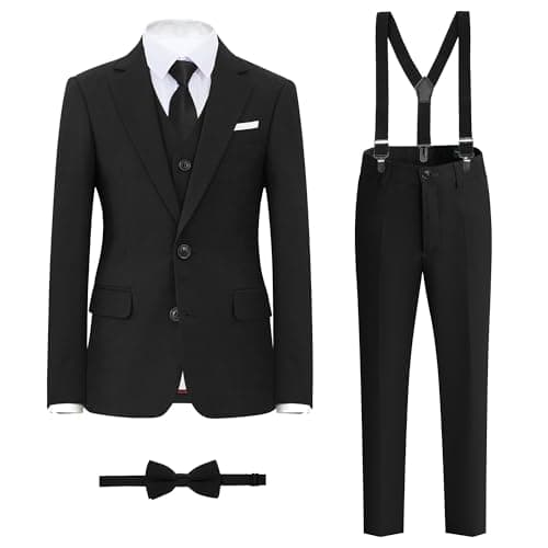 BOLADA Boys' Black Slim Fit Formal Classic 6-Piece Suit Set Size 12 Big Boys Toddler Tuxedos Suits for Kids Teen Youth Wedding Outfit Ring Bearer Outfit - Image 1