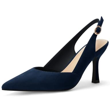 Rilista Women's Slingback Kitten Heels Closed Pointed Toe Wedding Party Dress Pumps Shoes Navy/Suede - Image 1