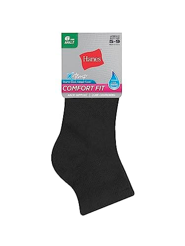 Hanes womens 6-pair Comfort Fit Ankle athletic socks, Black, 5-9 US - Image 2