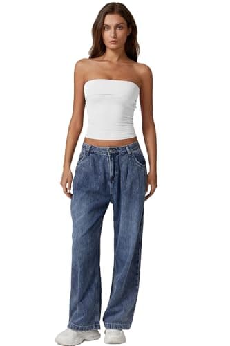 QINSEN Tube Tops for Women Summer Double Lined Going Out Strapless Tank Tops Basic Bandeau Tops White S - Image 6