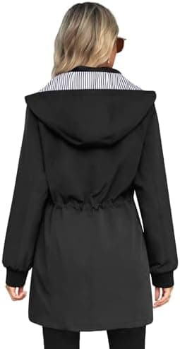 Bloggerlove Womens Rain Jacket Waterproof Lightweight Raincoat Long Hooded Outdoor Hiking Jackets Black L - Image 4