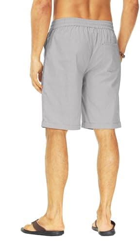Janmid Men's Linen Shorts Casual Elastic Waist Drawstring Summer Beach Shorts Dark Grey L - Image 3