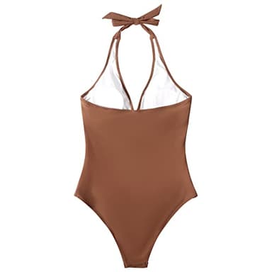 SUUKSESS Women Sexy Tummy Control One Piece Swimsuits Halter Push Up Monokini Bathing Suits (Brown, XXL) - Image 5