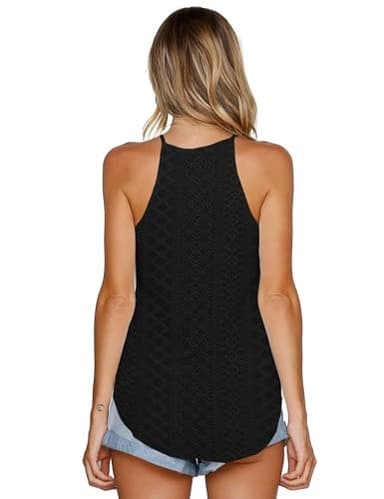 LouKeith Womens Tank Tops Eyelet Sleeveless Spaghetti Strap Halter Tops Loose Casual Summer Camisoles Shirts Black S - Image 4