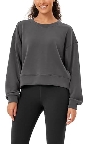 ODODOS Modal Soft Long Sleeve Cropped Sweatshirts for Women Oversized Crew Neck Pullover Crop Top, Fleece Lined Charcoal, Medium - Image 1