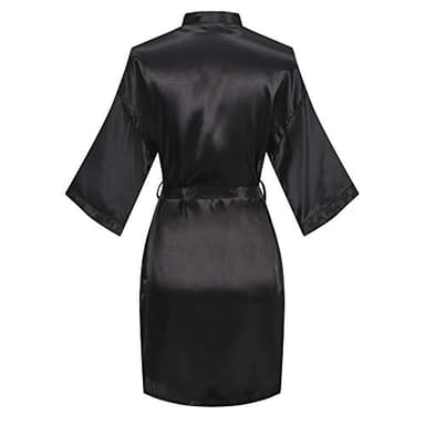 ExpressBuyNow Women's Short kimono Robe Satin robe for wedding, Black, Large - Image 2