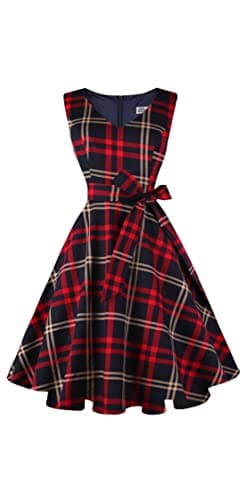 Dressever Women's 50s 60s Vintage Sleeveless Cocktail Party Dress with Pockets Red Plaid XL - Image 1