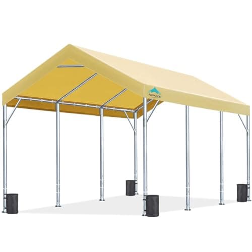 ADVANCE OUTDOOR 12x20 ft Heavy Duty Carport Potable Car Canopy Garage Party Tent Boat Shelter, Adjustable Height from 9.5 ft to 11 ft, Beige - Image 1