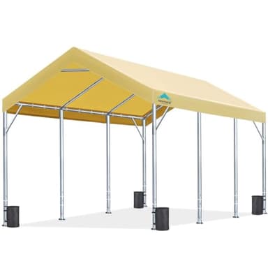 ADVANCE OUTDOOR 12x20 ft Heavy Duty Carport Potable Car Canopy Garage Party Tent Boat Shelter, Adjustable Height from 9.5 ft to 11 ft, Beige - Image 1